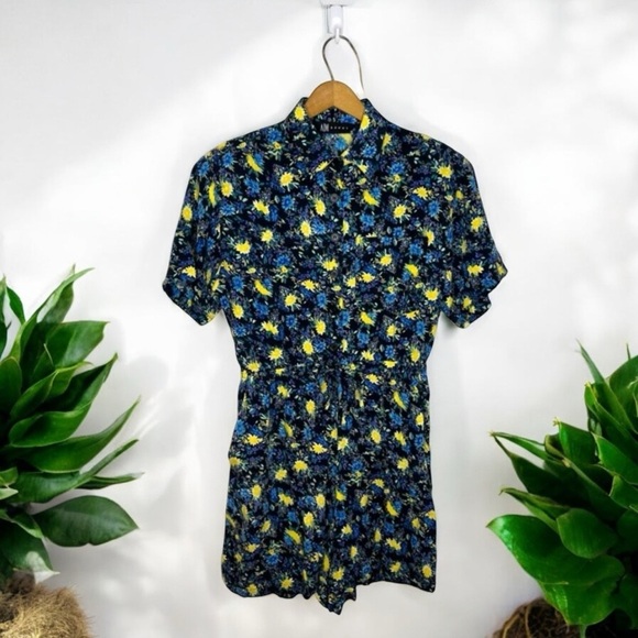 Vintage 90s Floral Print Collared Short Sleeve Romper Jumpsuit Playsuit - Picture 3 of 10